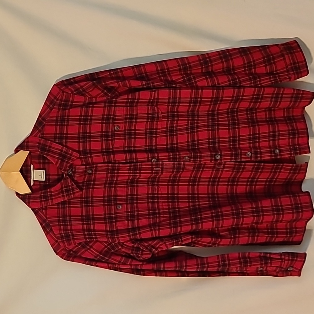 Duluth Trading Co Free Swingin' Flannel Shirt sz LG Red Black Plaid